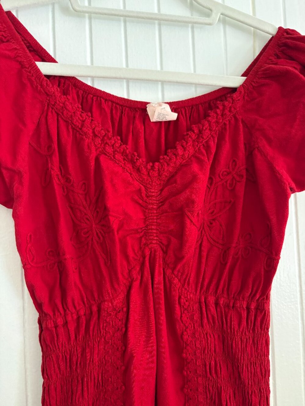 100% Cotton Smocked Peasant Mini Dress - Picture 4 of 16